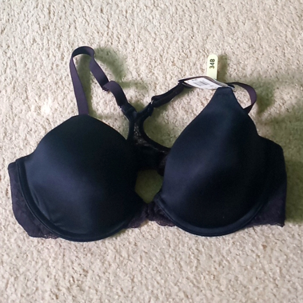 NWT Black Maidenform Bra Size 34B With Staps and Back Floral Design Webbing